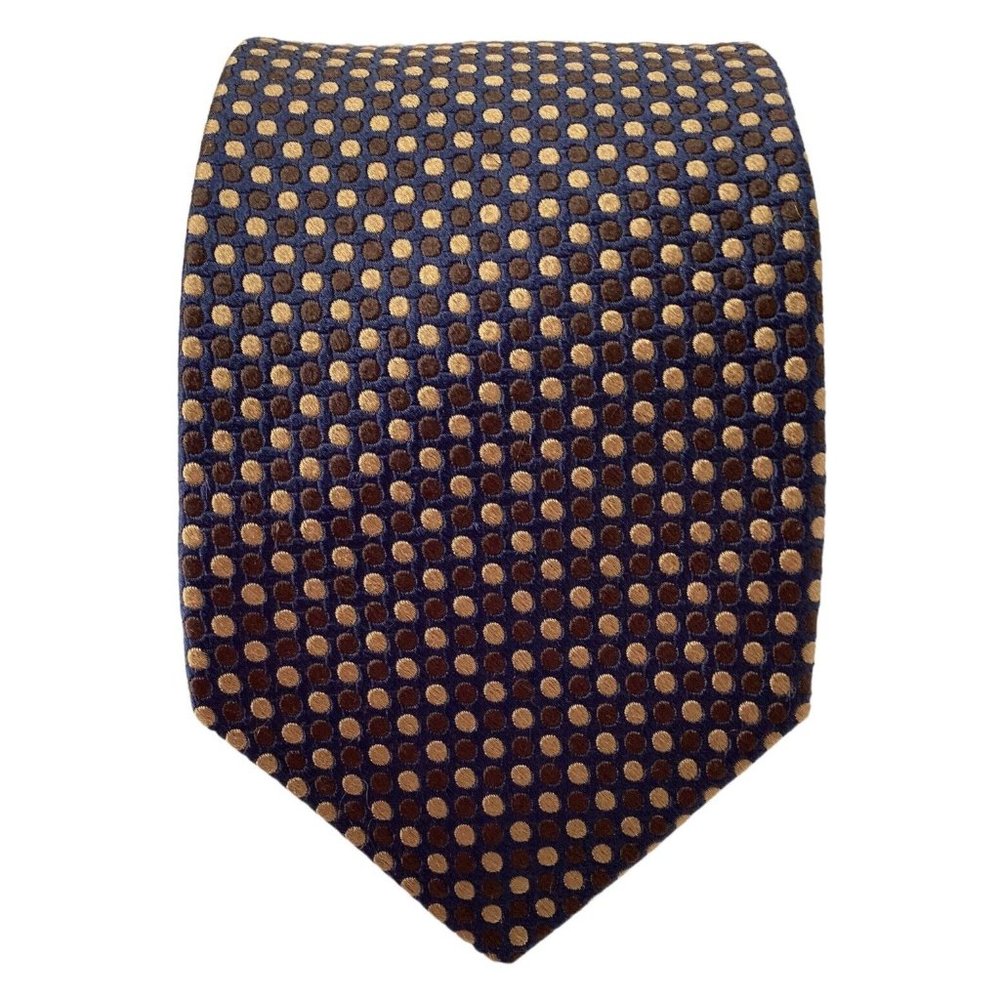 ROBERT TALBOTT Blue Brown Geometric Silk Tie Hand Sewn Made In USA 60"-3" EX CD